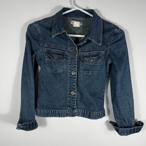 Le Chateau Junior Girl Denim Jacket Dark Wash Blue Y2K Button Up Size Large